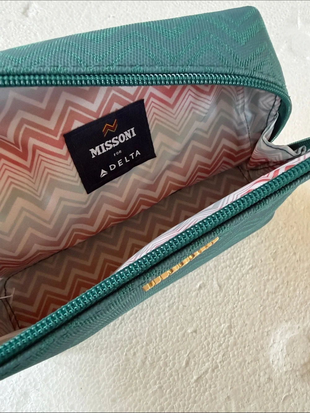 Missoni Teal Chevron Logo Cosmetic Case with Gold Accent